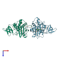 PDB entry 1wpy coloured by chain, top view.