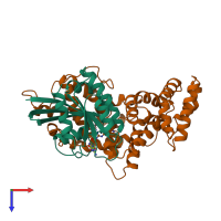 PDB entry 1wq1 coloured by chain, top view.