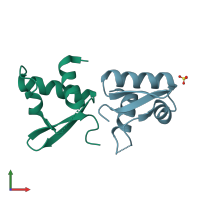 PDB entry 1wq2 coloured by chain, front view.