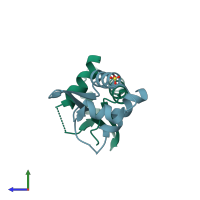 PDB entry 1wq2 coloured by chain, side view.