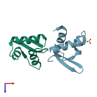 PDB entry 1wq2 coloured by chain, top view.