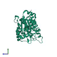 PDB entry 1wq4 coloured by chain, side view.