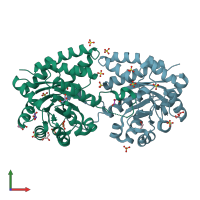 PDB entry 1wq5 coloured by chain, front view.