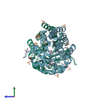 PDB entry 1wq5 coloured by chain, side view.