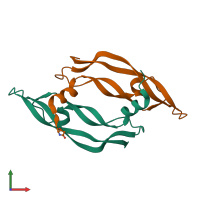 PDB entry 1wq9 coloured by chain, front view.