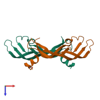 PDB entry 1wq9 coloured by chain, top view.