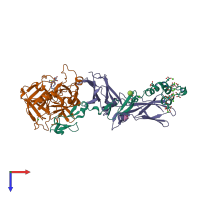 PDB entry 1wqv coloured by chain, top view.