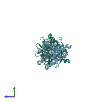 PDB entry 1wqw coloured by chain, side view.