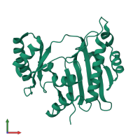 PDB entry 1wr2 coloured by chain, front view.