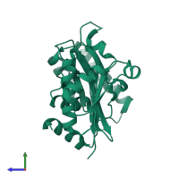 PDB entry 1wr2 coloured by chain, side view.
