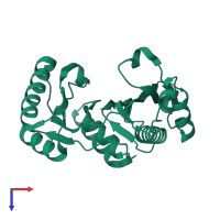 PDB entry 1wr2 coloured by chain, top view.