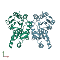 PDB entry 1wr8 coloured by chain, front view.