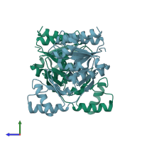 PDB entry 1wr8 coloured by chain, side view.