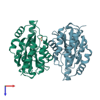 PDB entry 1wr8 coloured by chain, top view.
