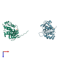 PDB entry 1wrb coloured by chain, top view.