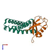 PDB entry 1wrd coloured by chain, top view.