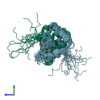 PDB entry 1wrs coloured by chain, ensemble of 15 models, side view.