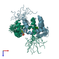PDB entry 1wrs coloured by chain, ensemble of 15 models, top view.