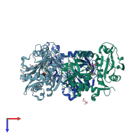 PDB entry 1wrv coloured by chain, top view.