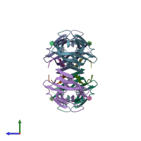 PDB entry 1ws4 coloured by chain, side view.
