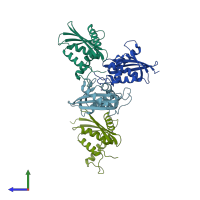 PDB entry 1wsf coloured by chain, side view.