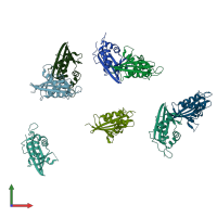 PDB entry 1wsj coloured by chain, front view.