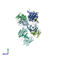 PDB entry 1wsj coloured by chain, side view.