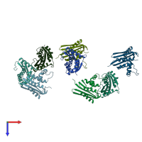 PDB entry 1wsj coloured by chain, top view.