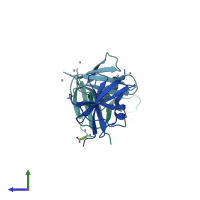 PDB entry 1wsp coloured by chain, side view.