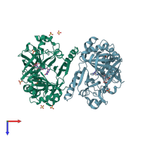 PDB entry 1wsv coloured by chain, top view.