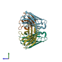 PDB entry 1wt5 coloured by chain, side view.