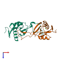 PDB entry 1wt9 coloured by chain, top view.