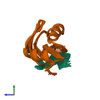 PDB entry 1wtb coloured by chain, ensemble of 20 models, side view.