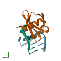 PDB entry 1wtv coloured by chain, side view.