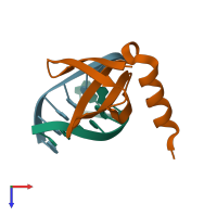 PDB entry 1wtv coloured by chain, top view.