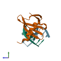 PDB entry 1wtw coloured by chain, side view.