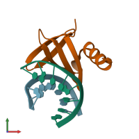 PDB entry 1wtx coloured by chain, front view.