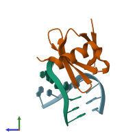 PDB entry 1wtx coloured by chain, side view.