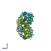 PDB entry 1wty coloured by chain, side view.