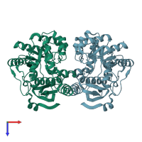 PDB entry 1wue coloured by chain, top view.