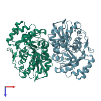 PDB entry 1wuf coloured by chain, top view.