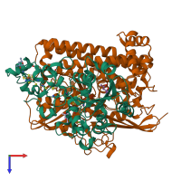 PDB entry 1wui coloured by chain, top view.