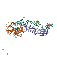 PDB entry 1wun coloured by chain, front view.