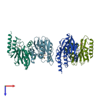 PDB entry 1wuo coloured by chain, top view.