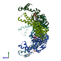 PDB entry 1wur coloured by chain, side view.