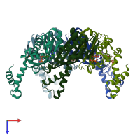 PDB entry 1wur coloured by chain, top view.