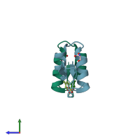 PDB entry 1wuw coloured by chain, side view.