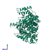 PDB entry 1wv0 coloured by chain, side view.