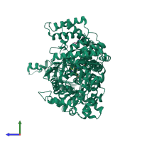 PDB entry 1wv1 coloured by chain, side view.