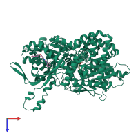 PDB entry 1wv1 coloured by chain, top view.